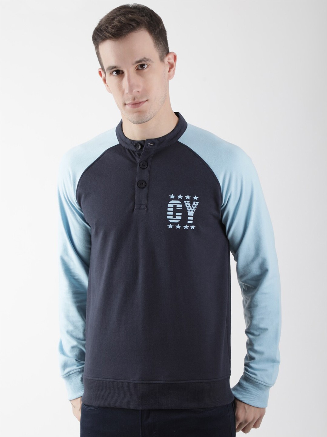 

Club York Men Blue Colourblocked Sweatshirt