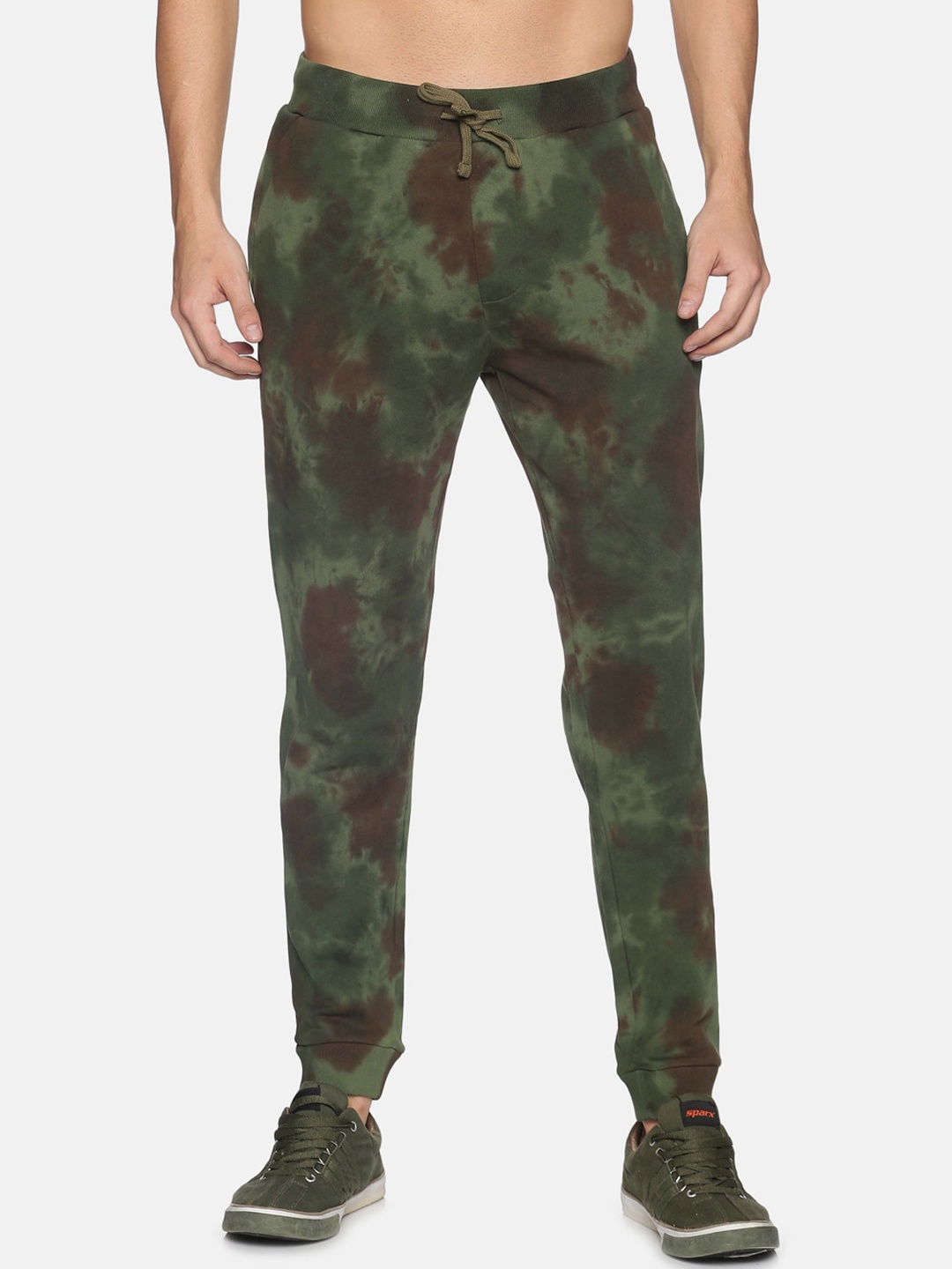 

Steenbok Men Olive & Brown Printed Relaxed-Fit Pure Cotton Joggers