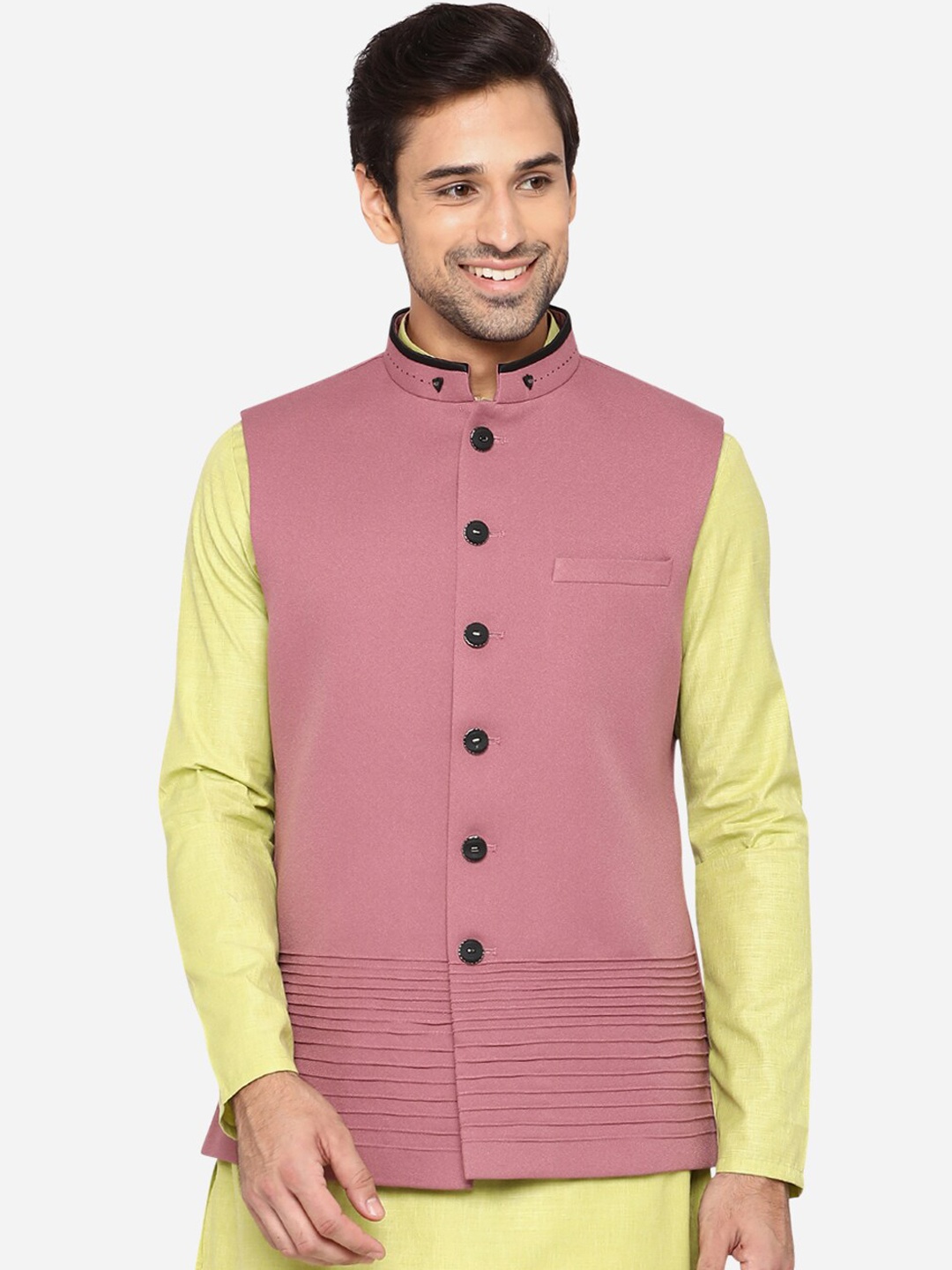 

JB STUDIO Men Pink Solid Regular Fit Waistcoat