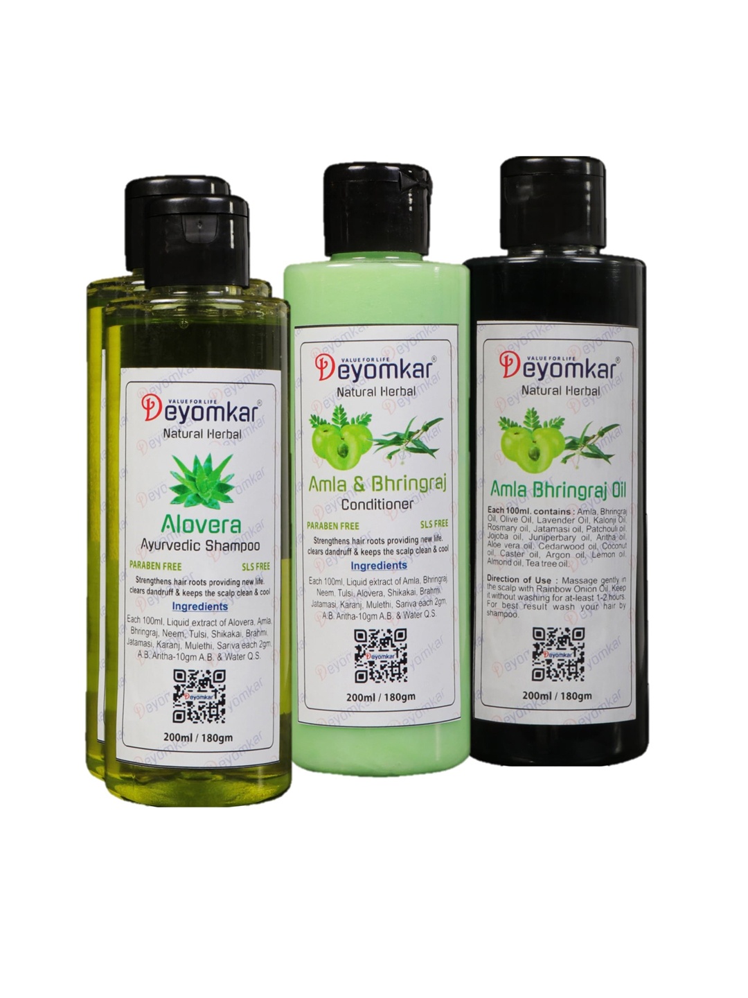 

Deyomkar Set Of 4 Green 2 Alovera shampoo, 1 Amla Conditioner, 1 Amla Oil -200 Ml