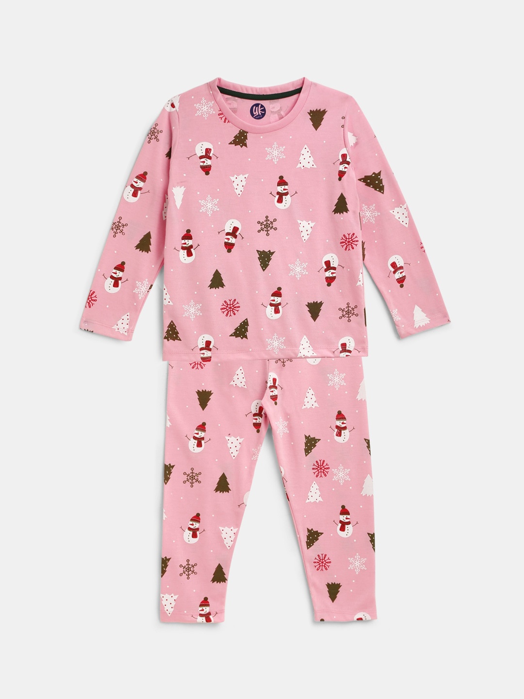 

YK Girls Pink & White Printed Night suit