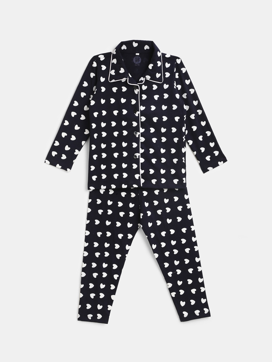 

YK Girls Navy Blue & White Heart Printed Night suit