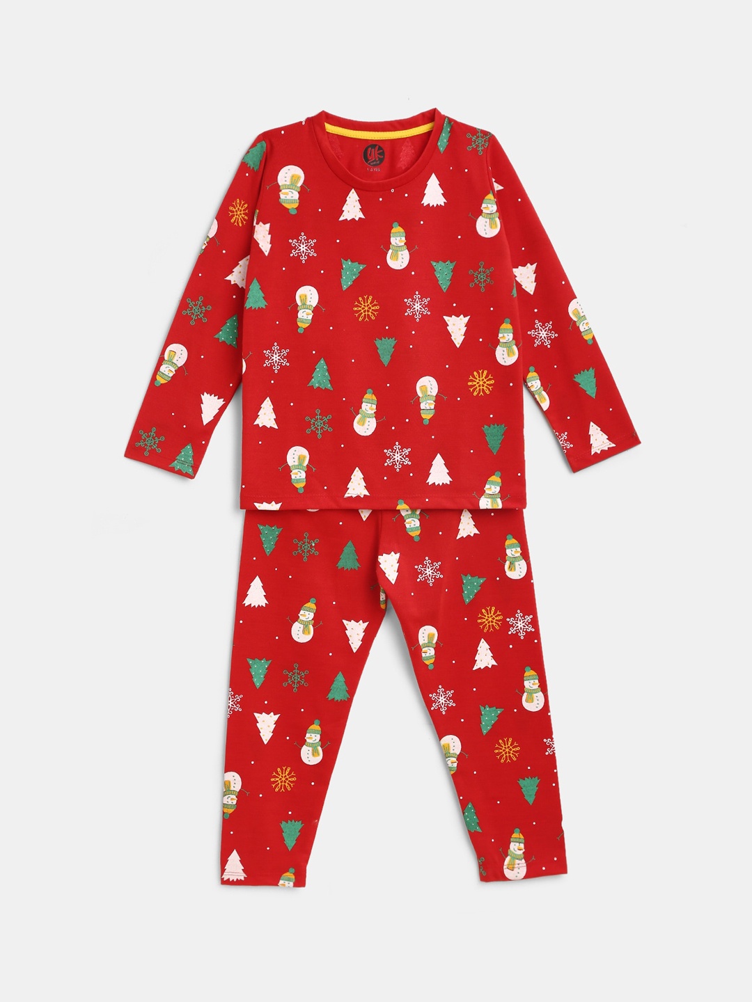 

YK Girls Red & Green Printed Cotton Night suit