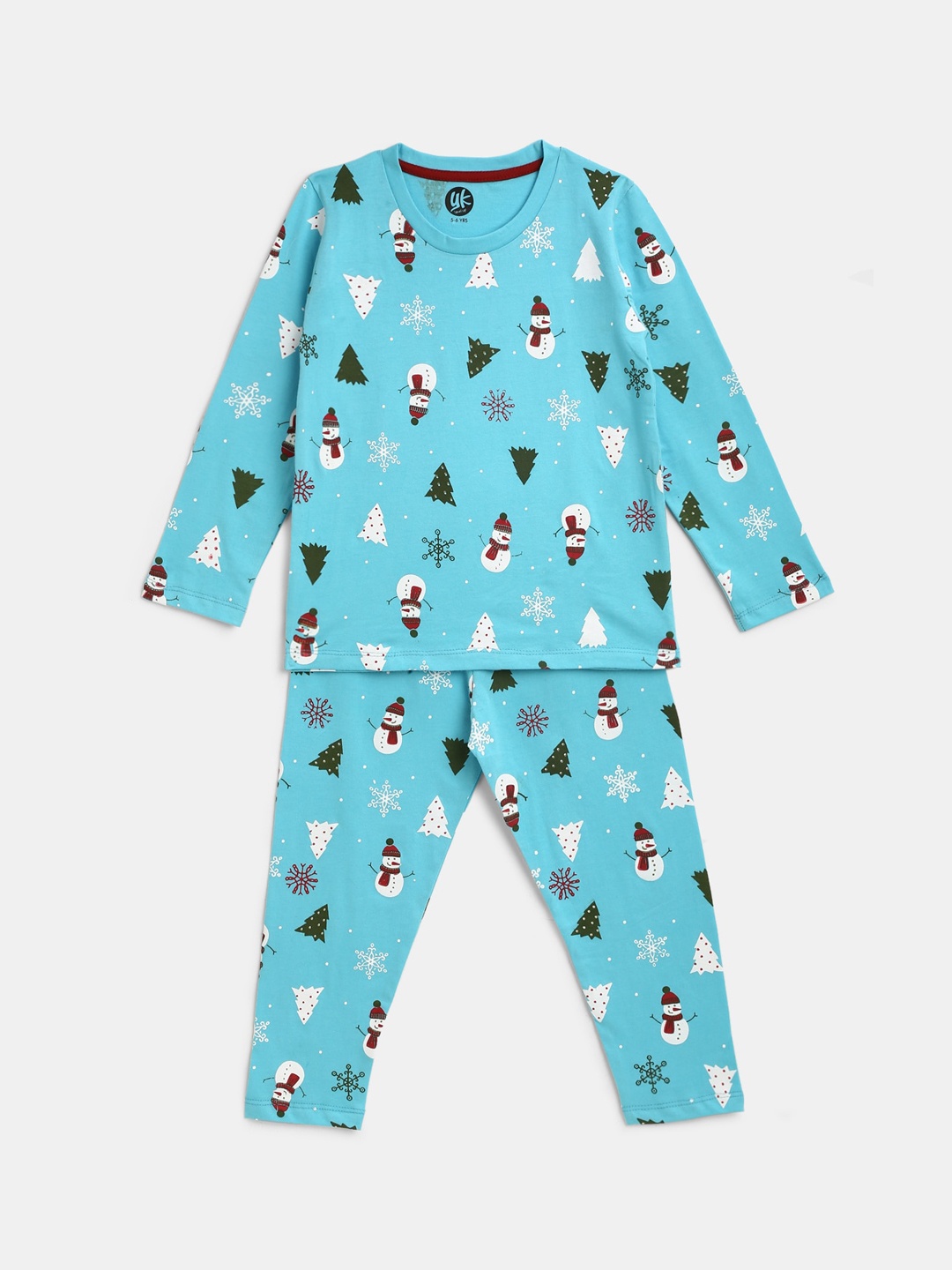 

YK Girls Blue & White Printed Night suit