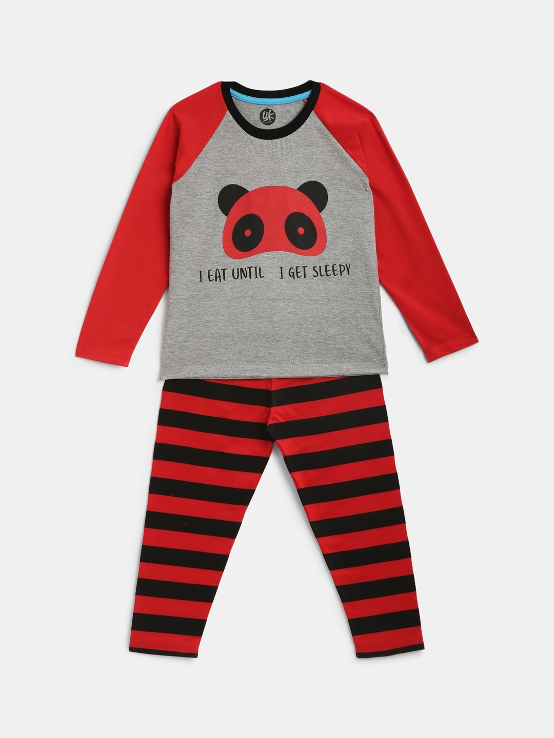 

YK Boys Red & Grey Printed Cotton Night suit