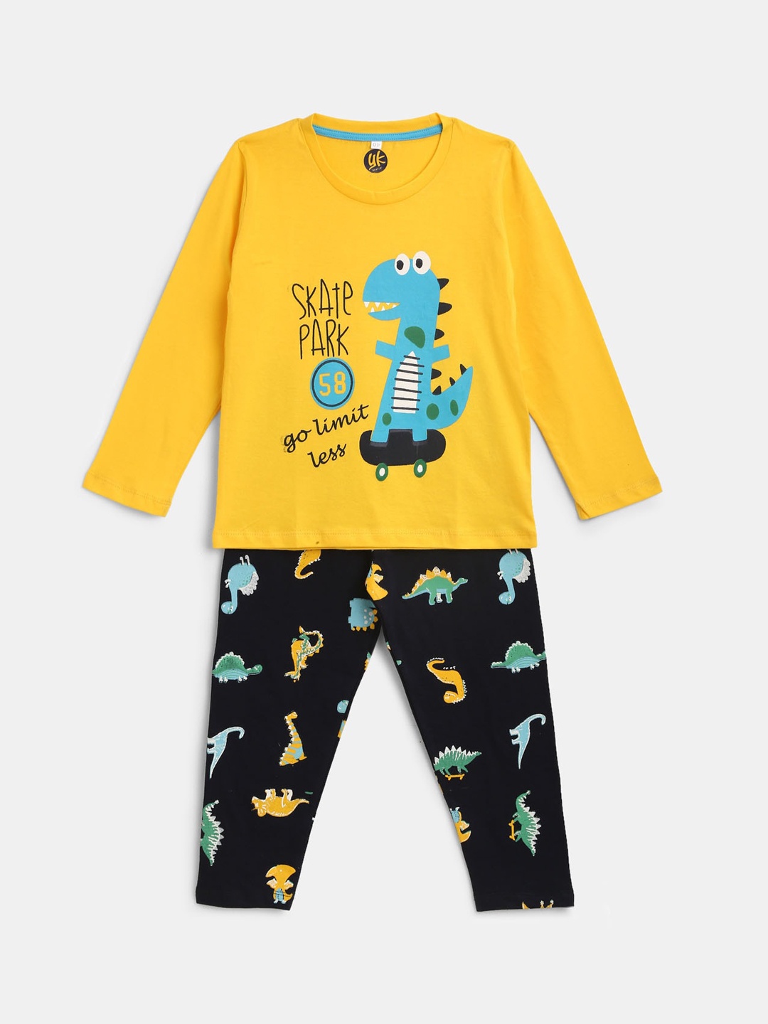 

YK Boys Yellow & Blue Dragon Printed Night suit