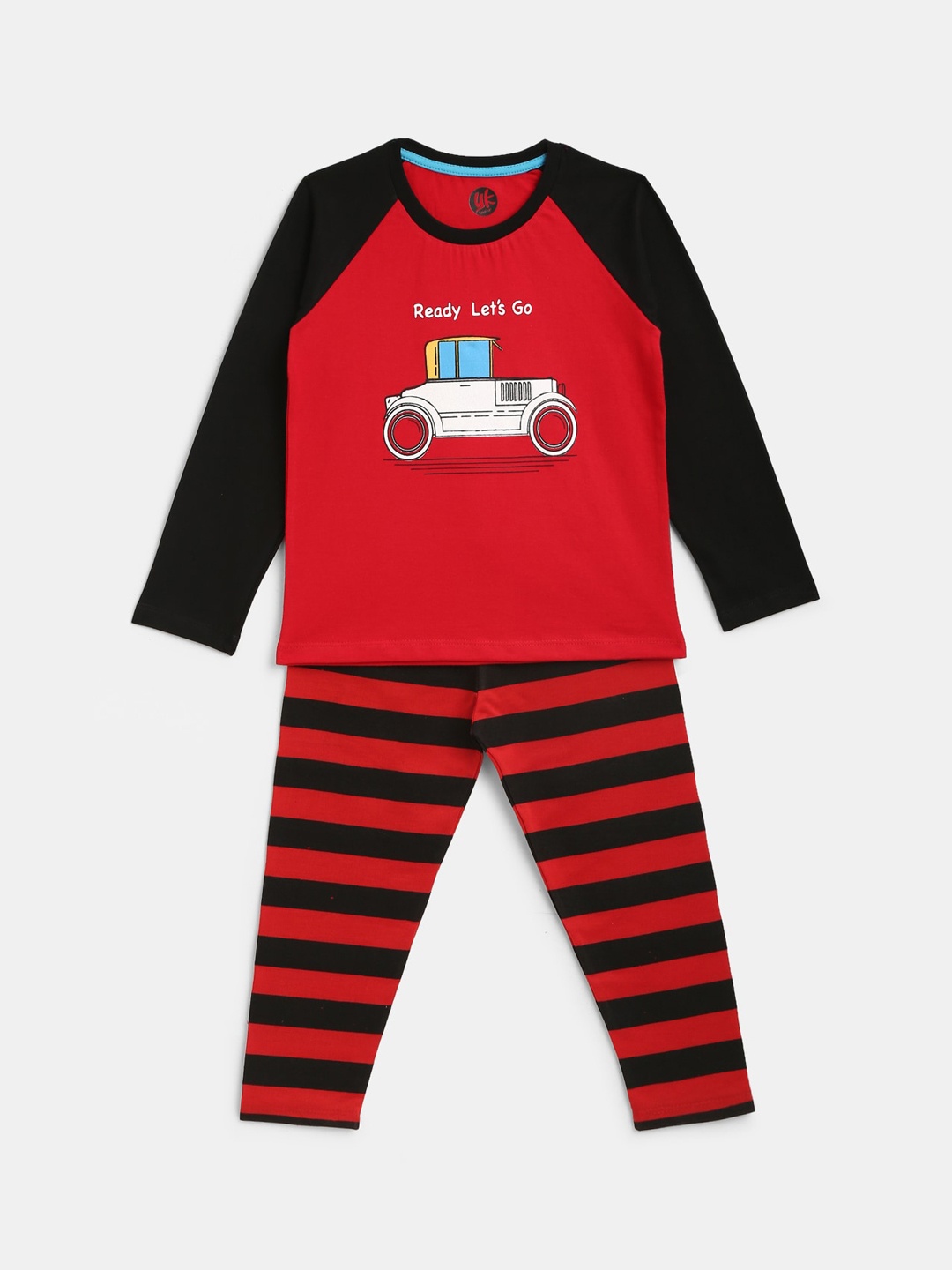 

YK Boys Red & Black Car Printed Night suit