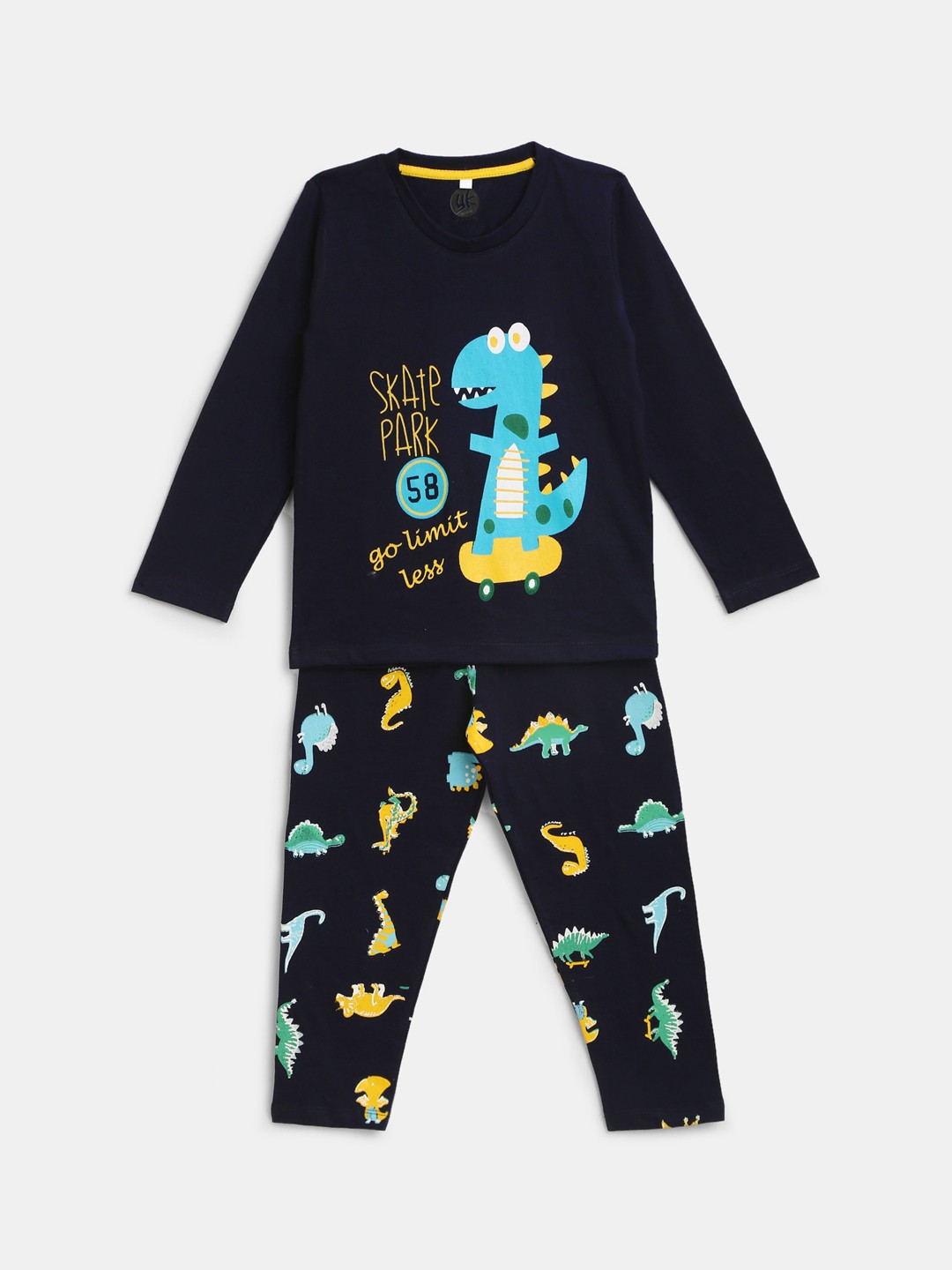 

YK Boys Navy Blue & Yellow Dragon Printed Cotton Night suit