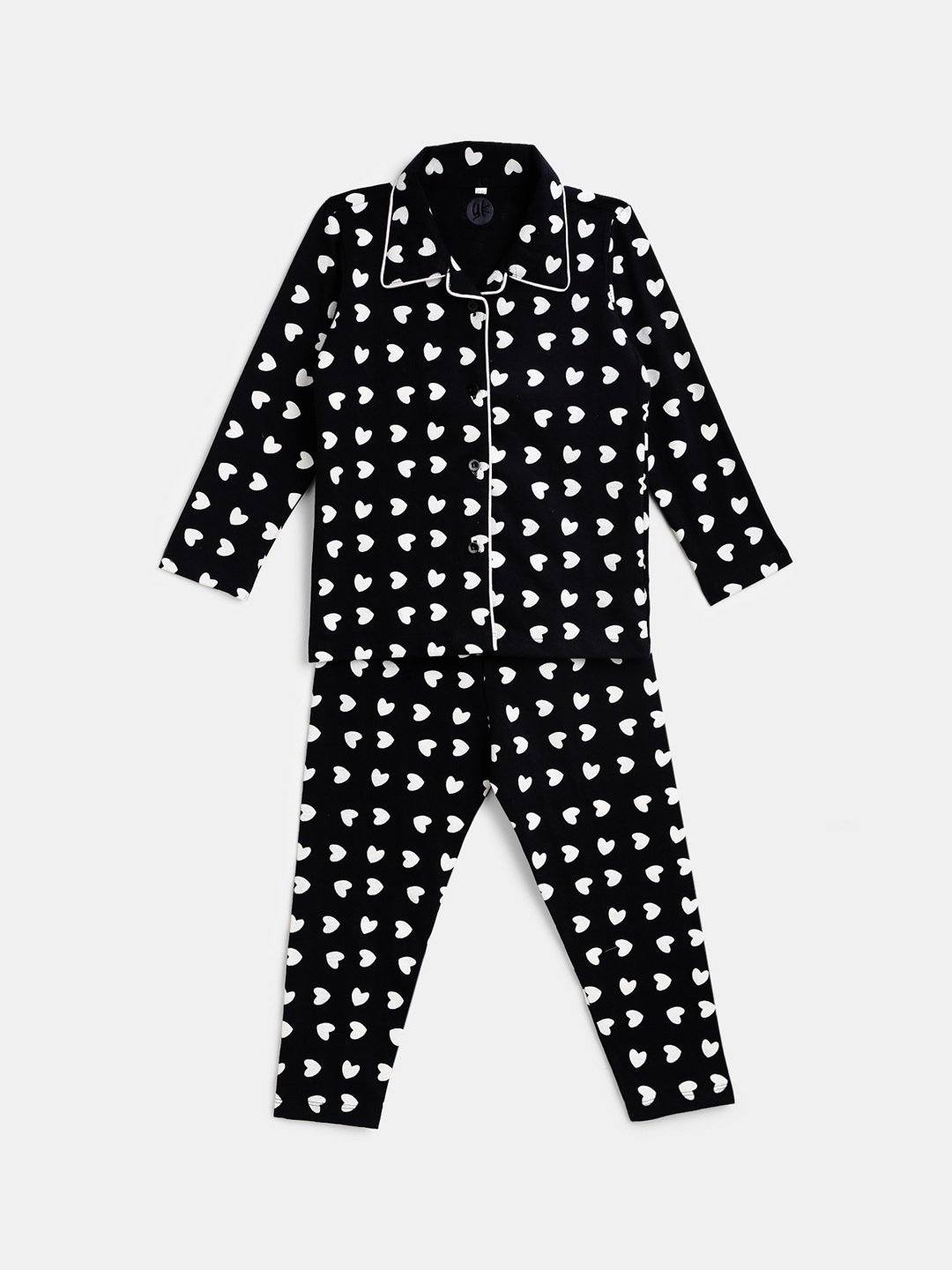 

YK Girls Black & White Heart Printed Night suit