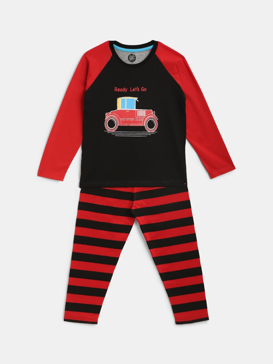 

YK Boys Black & Red Printed Night suit
