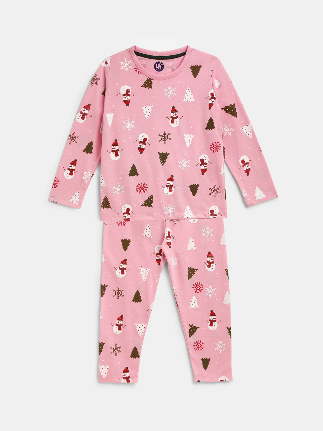 

YK Girls Pink & White Cotton Printed Night suit