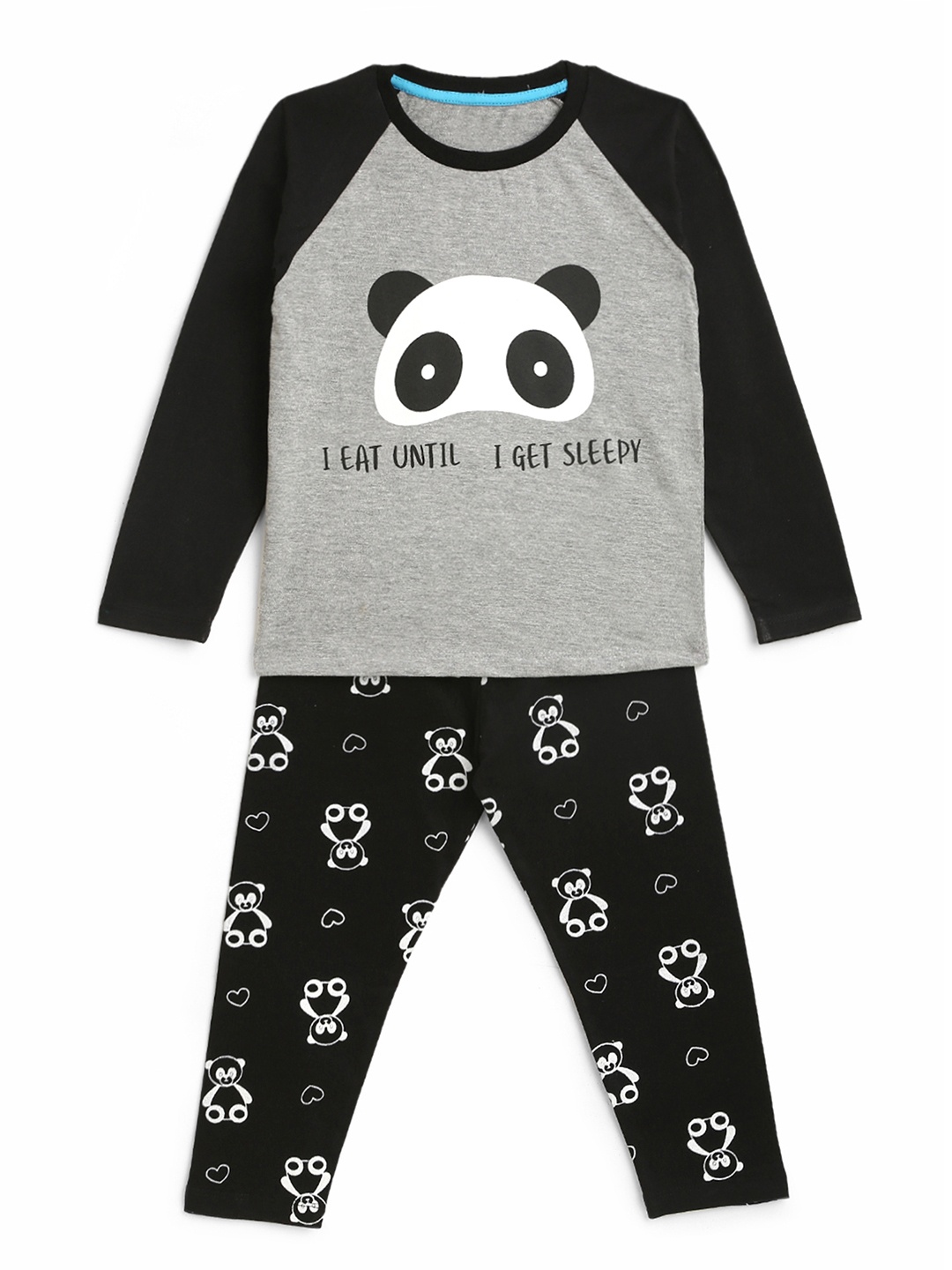 

YK Boys Grey & Black Panda Printed Night suit