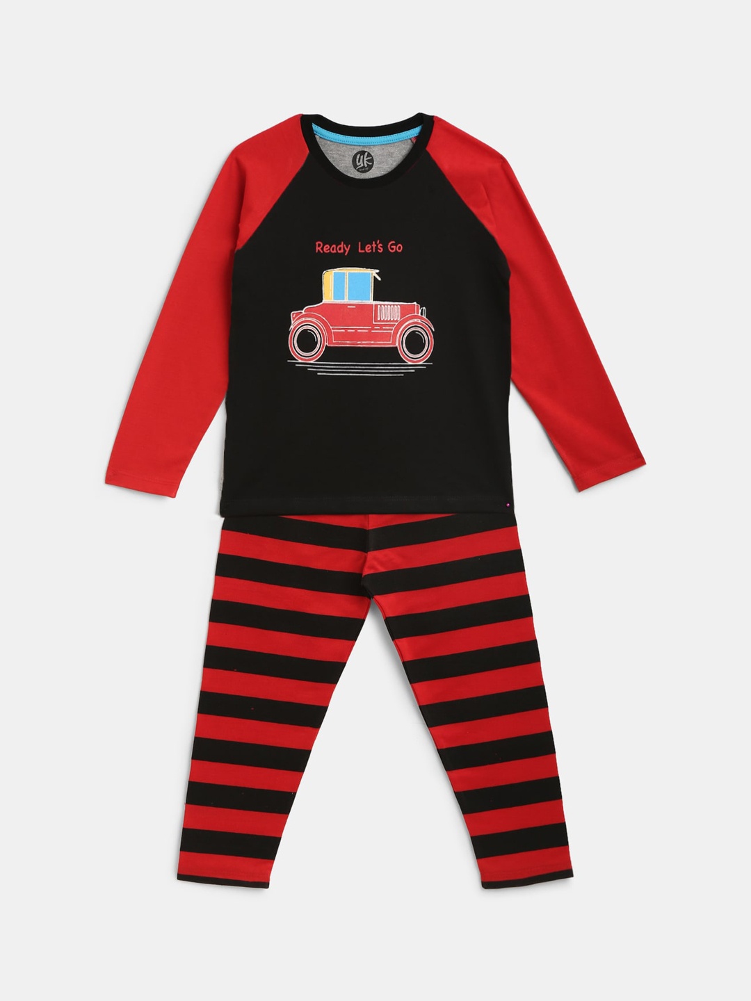 

YK Boys Black & Red Printed Pure Cotton Night suit