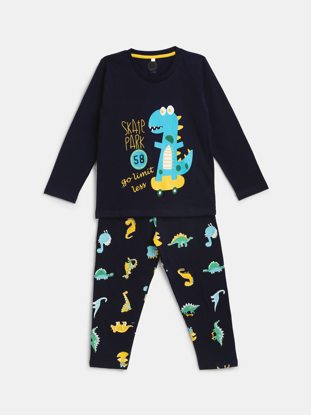 

YK Boys Navy Blue & Yellow Printed Night suit