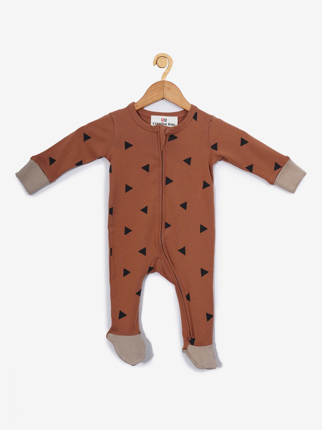 

Creative Kids Girls Brown & Black Geometric Printed Organic Cotton Bodysuit
