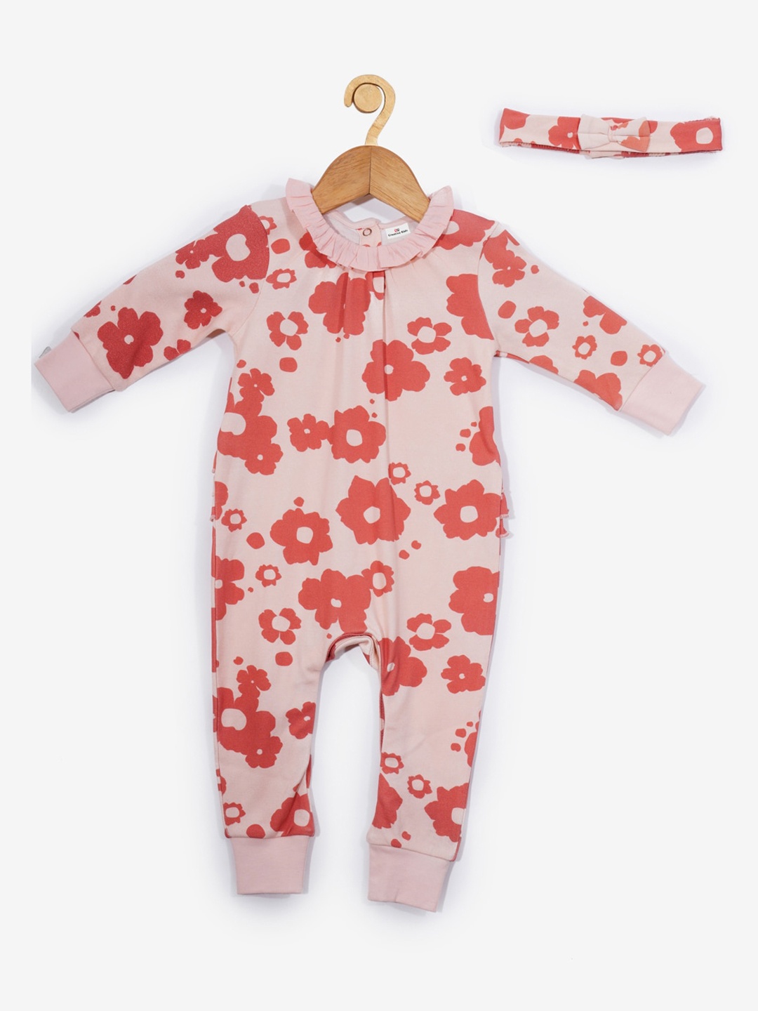 

Creative Kids Girls Pink Organic Cotton Petra Floral Dungaree With Head Band