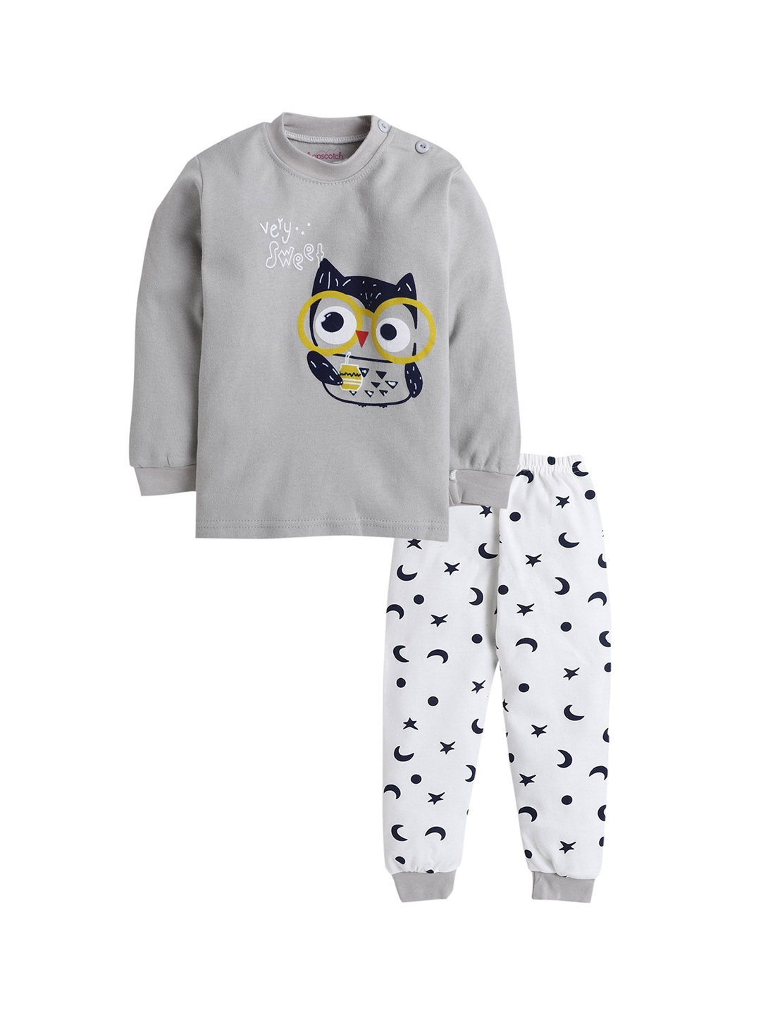 

Hopscotch Boys Grey & White Printed Night suit