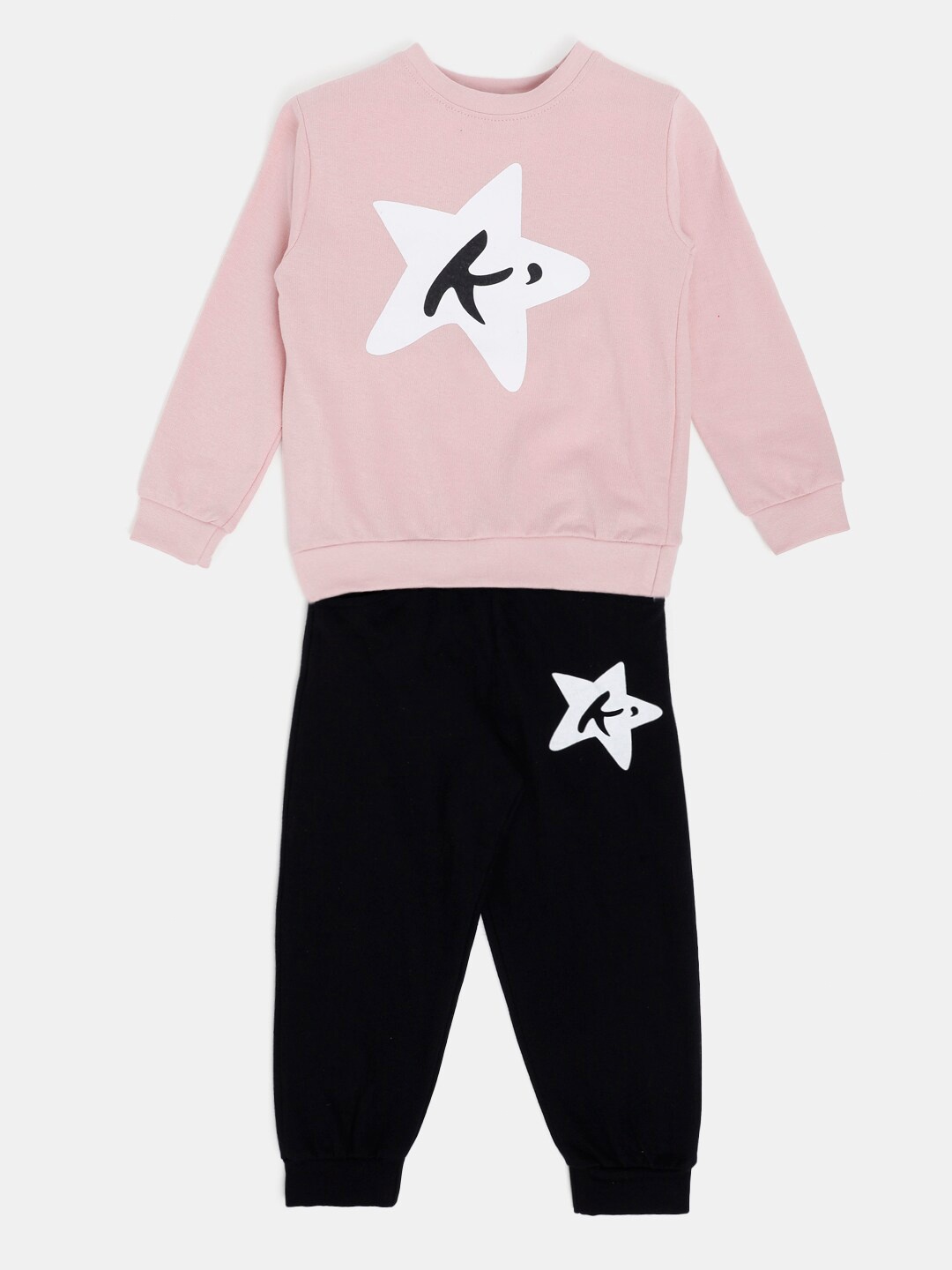 

Hopscotch Girls Pink & Black Printed T-shirt with Pyjamas