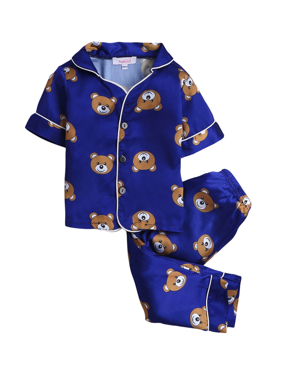 

Hopscotch Girls Blue & Tan Printed Pure Cotton Night suit