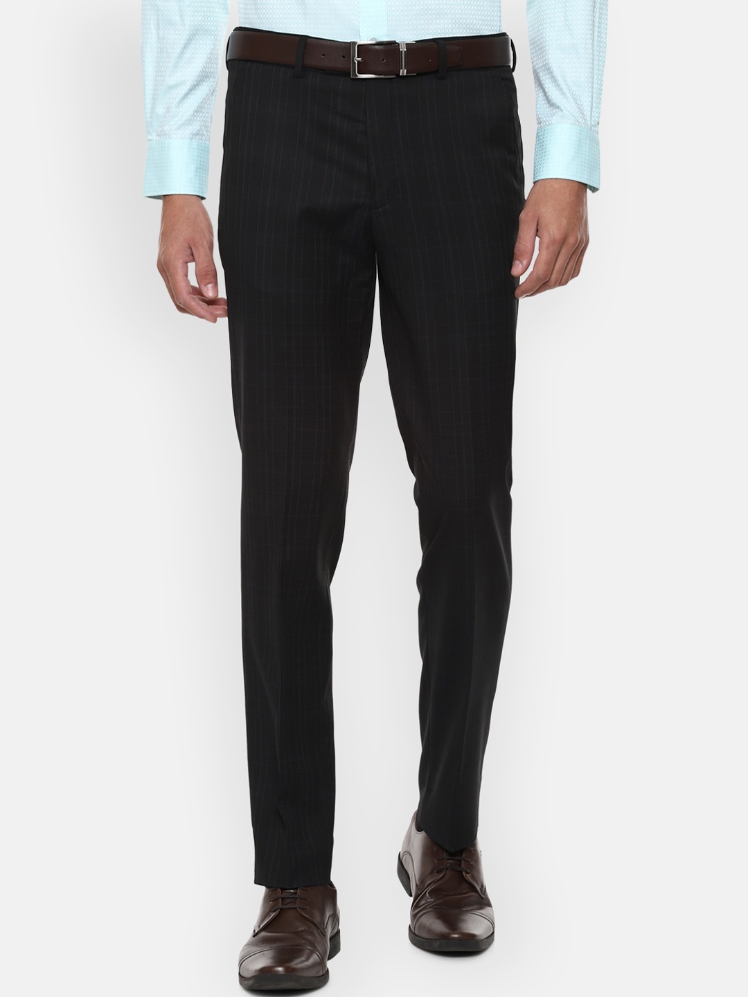 

Van Heusen Men Black Checked Slim Fit Formal Trousers