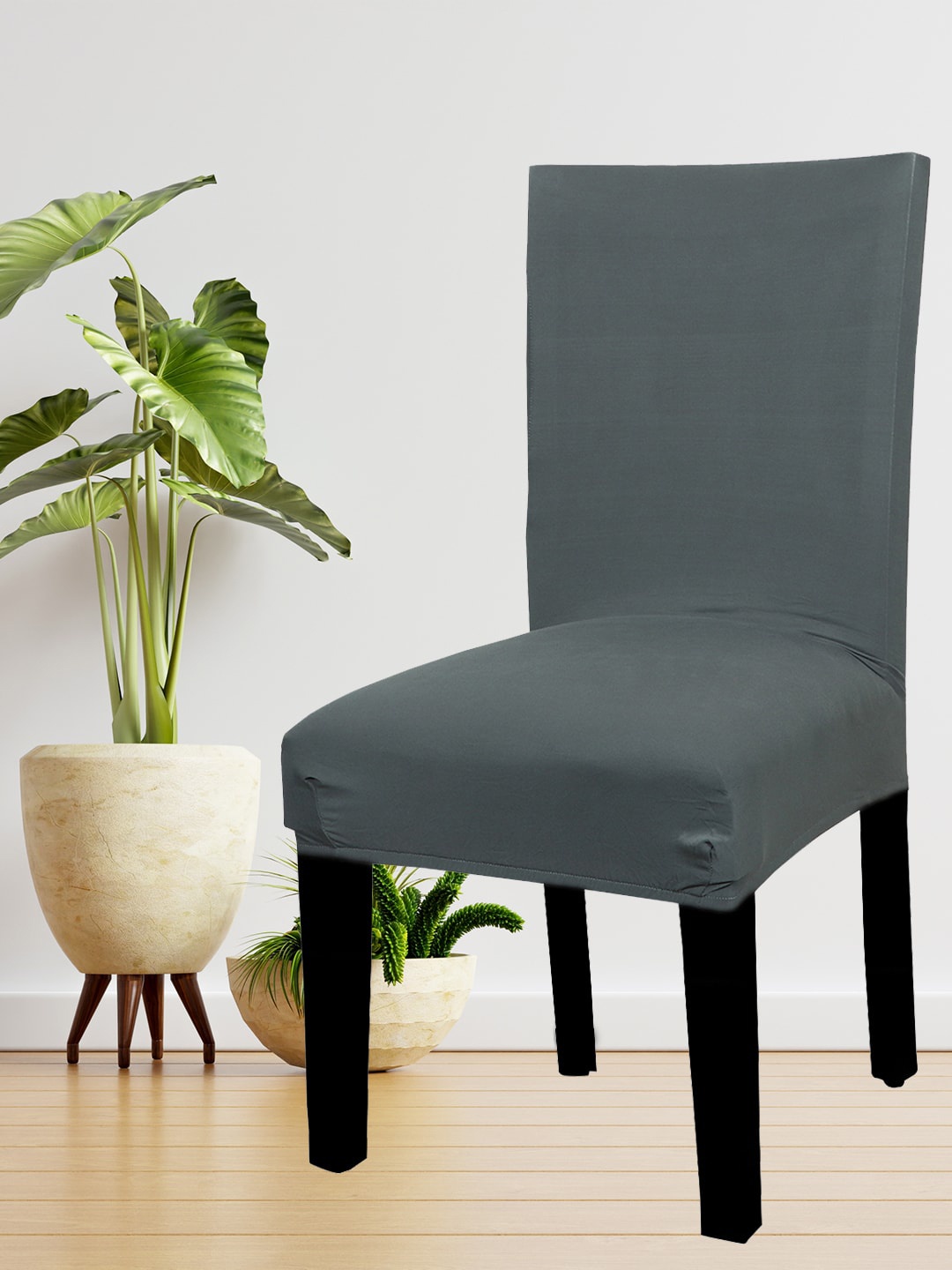 

HOUSE OF QUIRK Single Grey Solid Removable Chair Cover