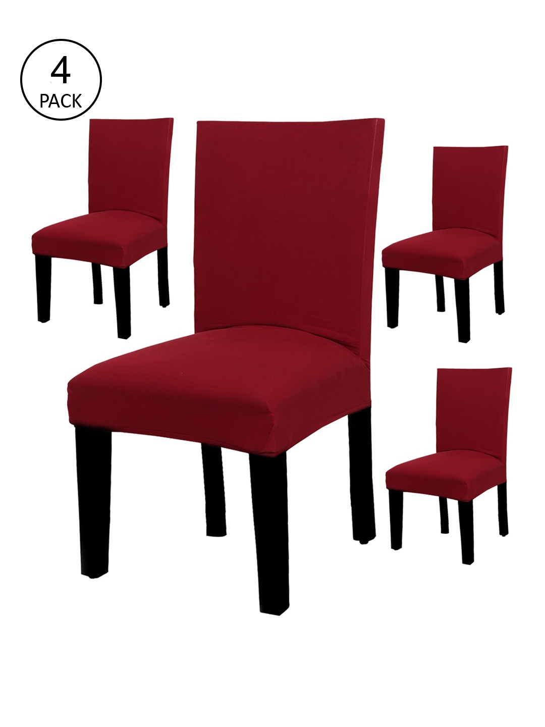 

HOUSE OF QUIRK Set Of 4 Maroon Solid Removable Chair Covers