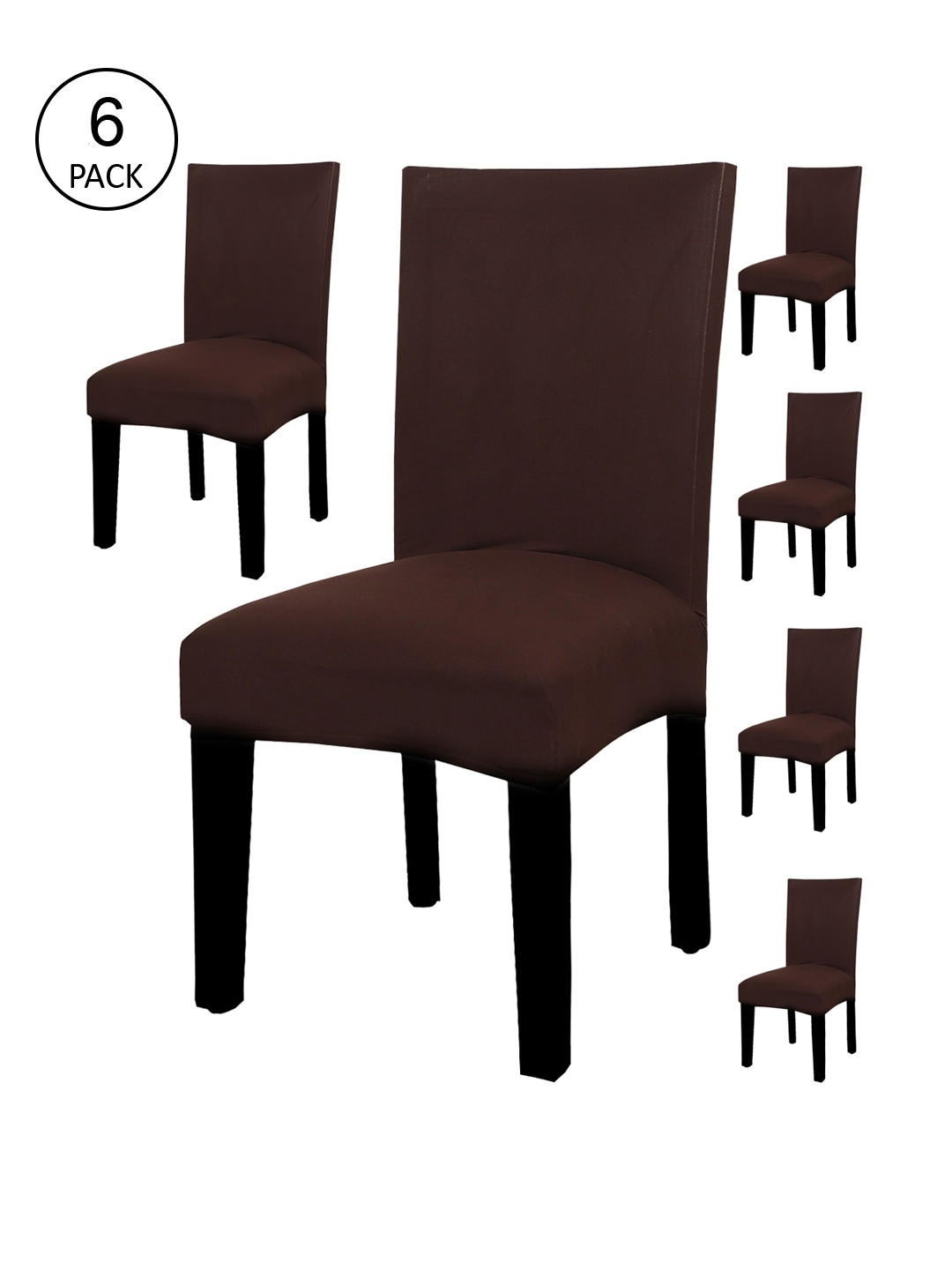 

HOUSE OF QUIRK Set Of 6 Brown Solid Removable Chair Covers