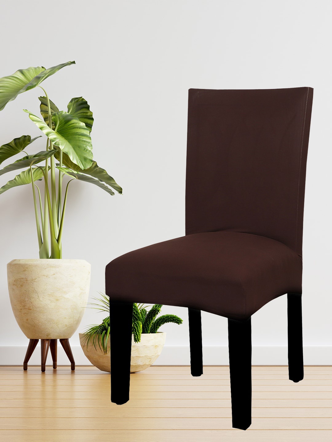 

HOUSE OF QUIRK Single Brown Solid Removable Chair Cover