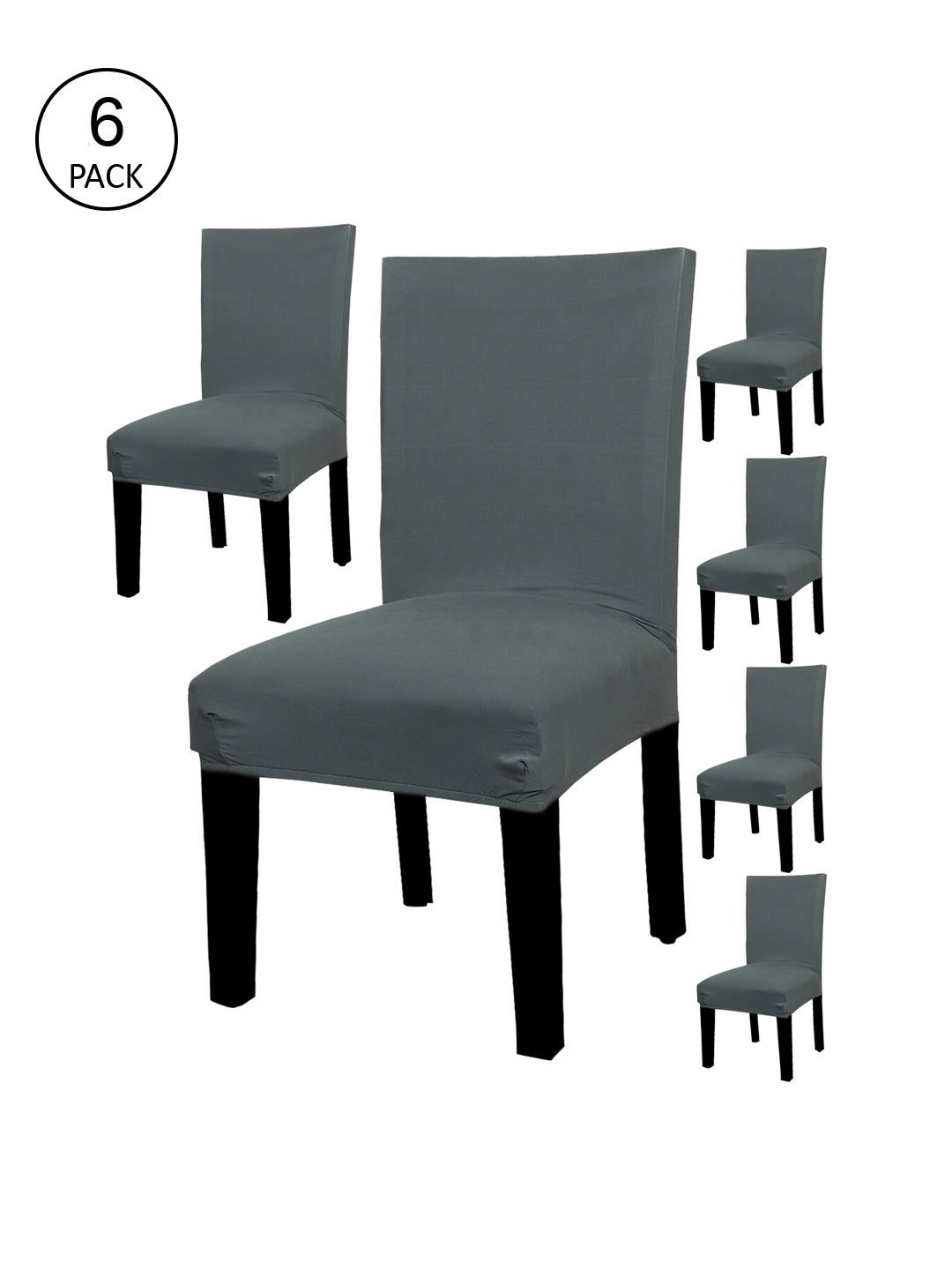 

HOUSE OF QUIRK Set Of 6 Grey Solid Chair Covers