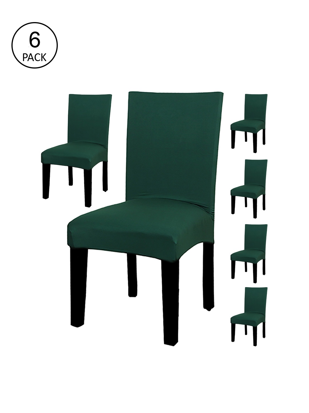 

HOUSE OF QUIRK Set Of 6 Green Solid Removable Chair Covers