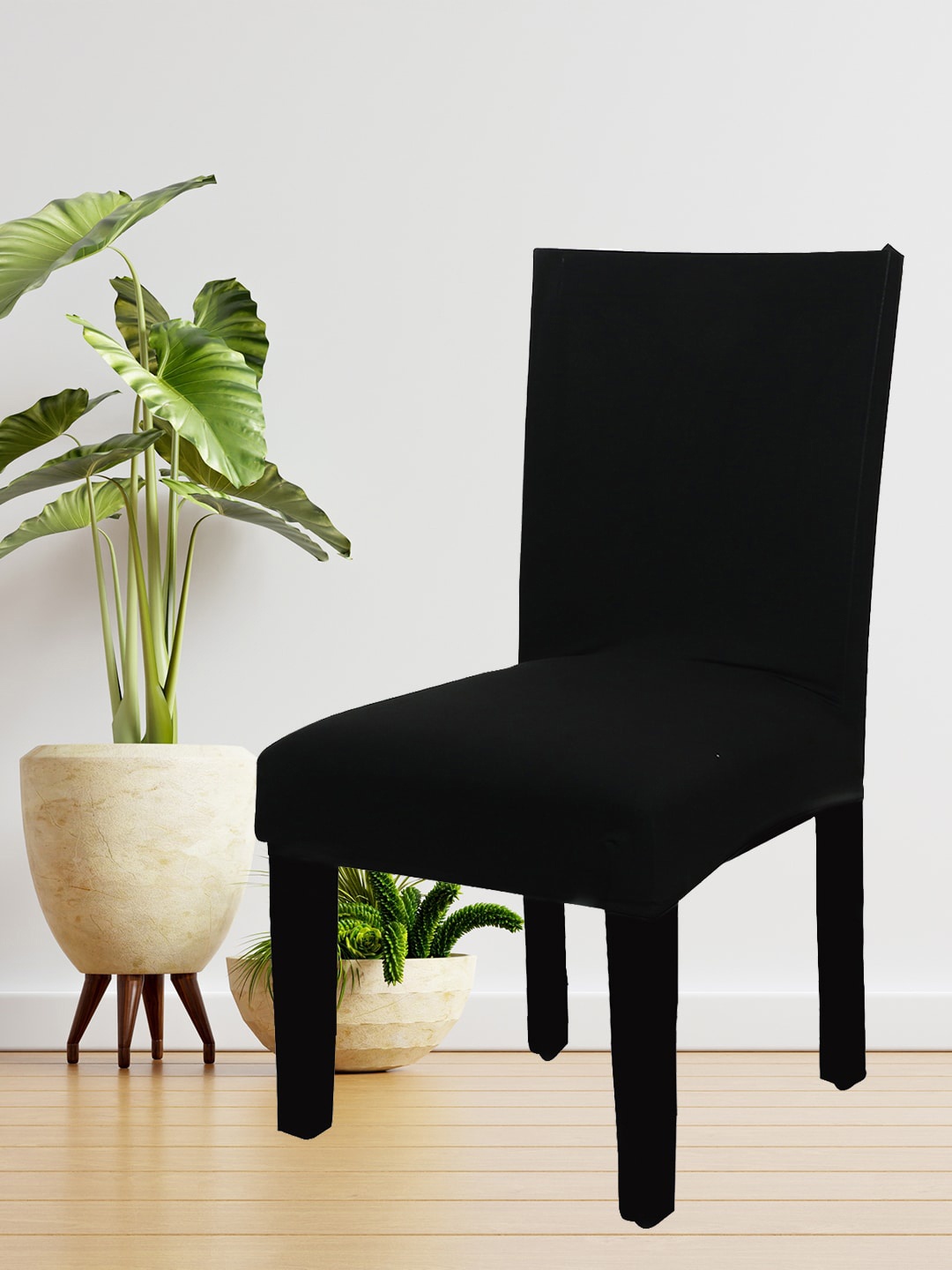 

HOUSE OF QUIRK Black Solid Removable Chair Cover