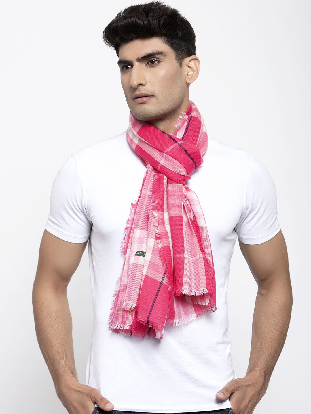 

Calvadoss Men Pink & White Checked Cotton Muffler