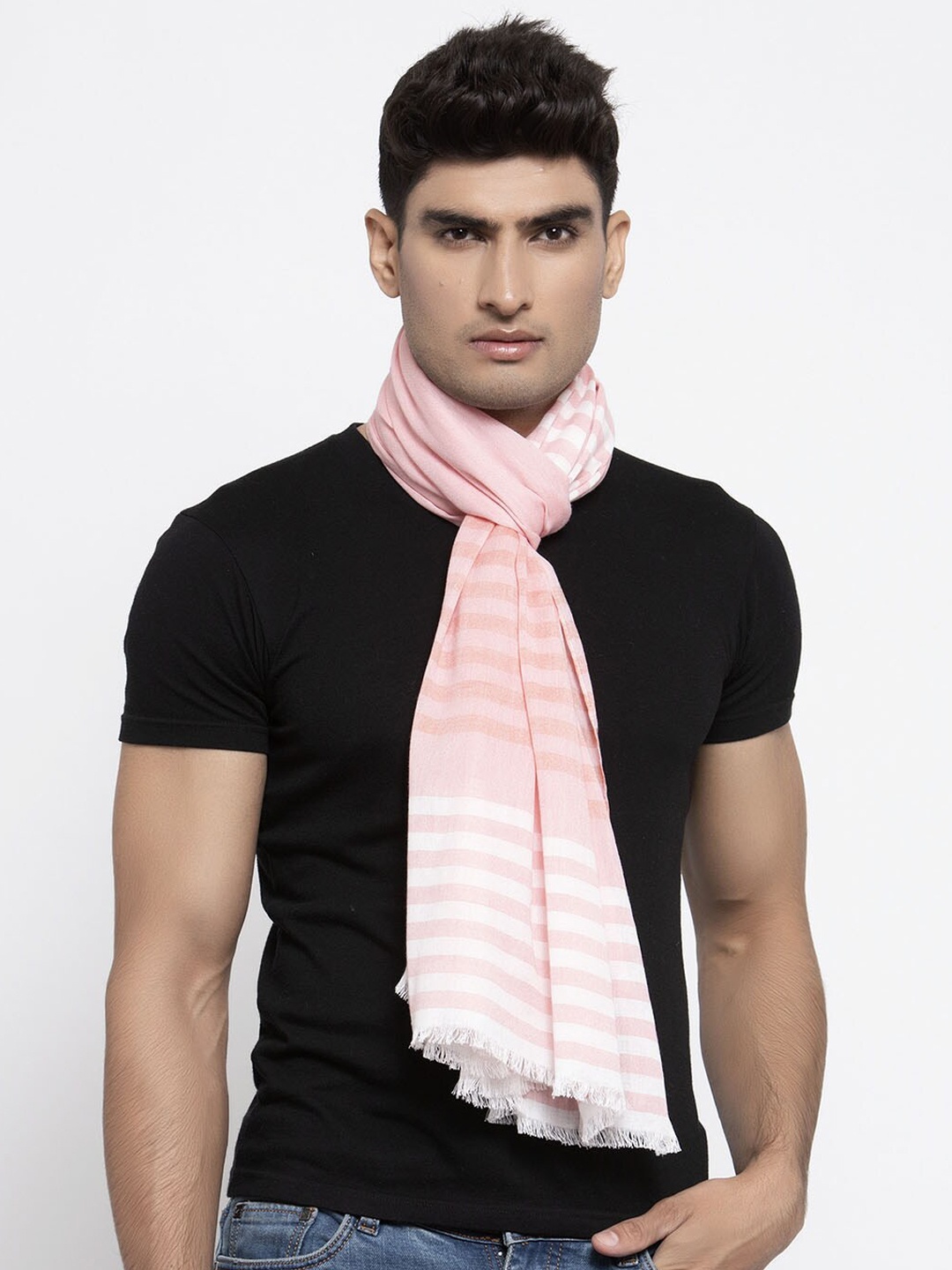 

Calvadoss Men Pink & White Striped Long Fit Cotton Muffler