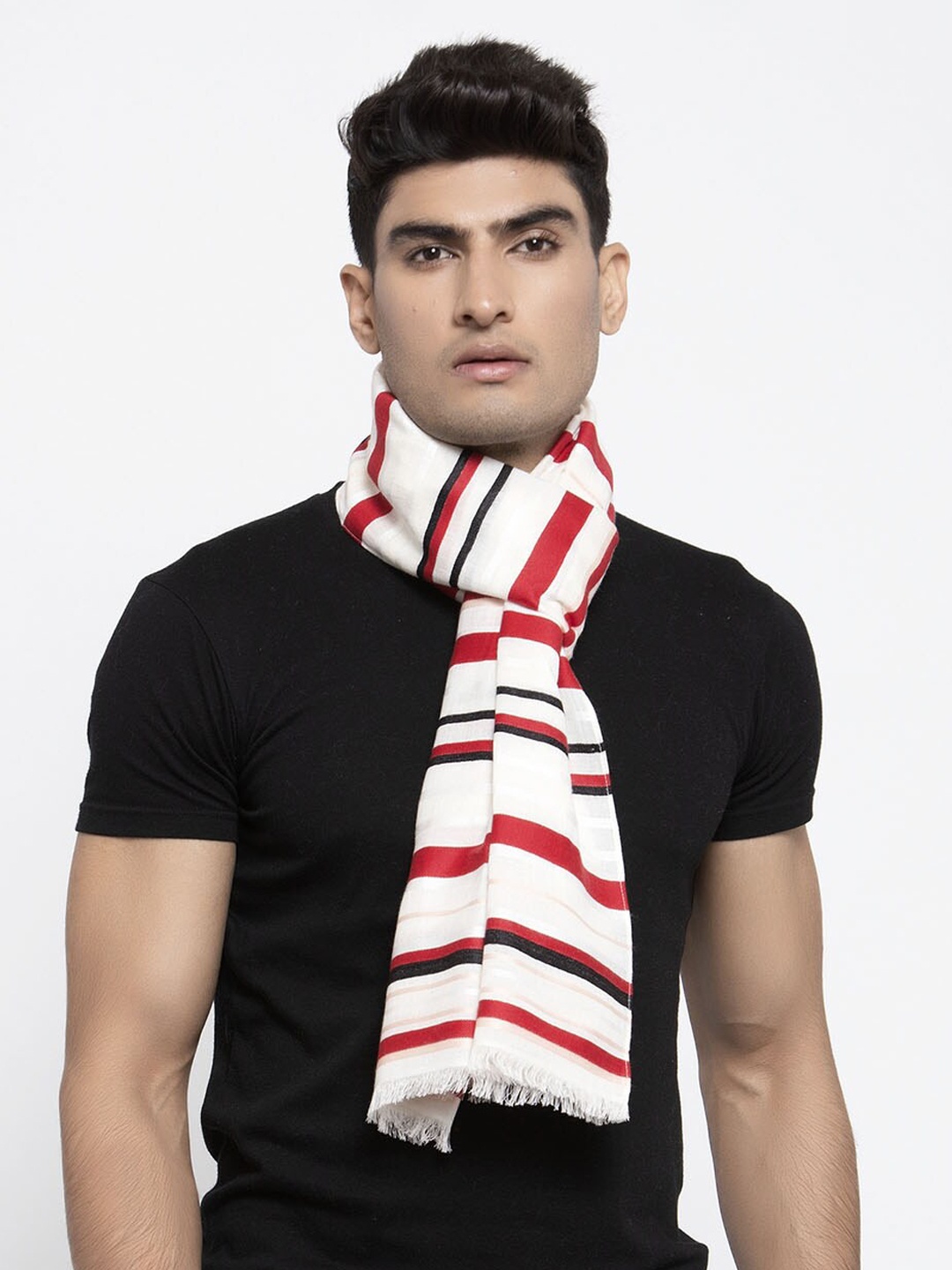 

Calvadoss Men White & Red Striped Cotton Muffler