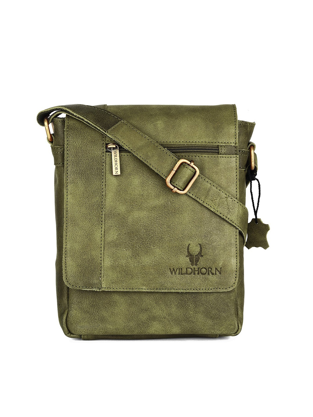 

WildHorn Men Green Genuine Leather Messenger Bag