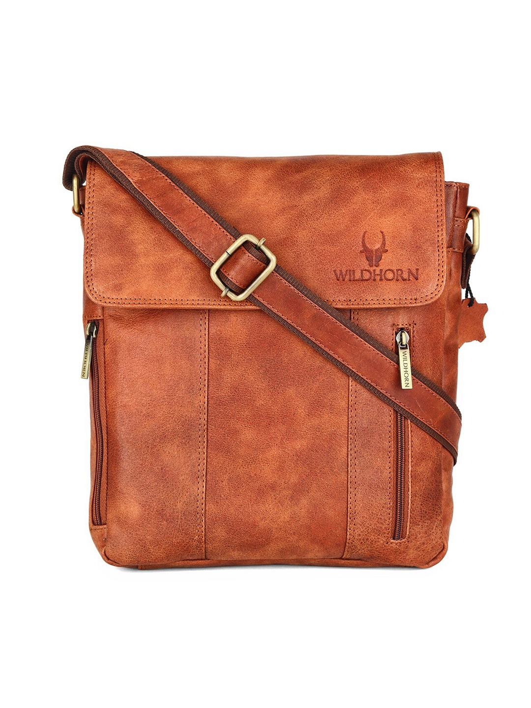 

WildHorn Men Tan & Gold-Toned Leather Messenger Bag