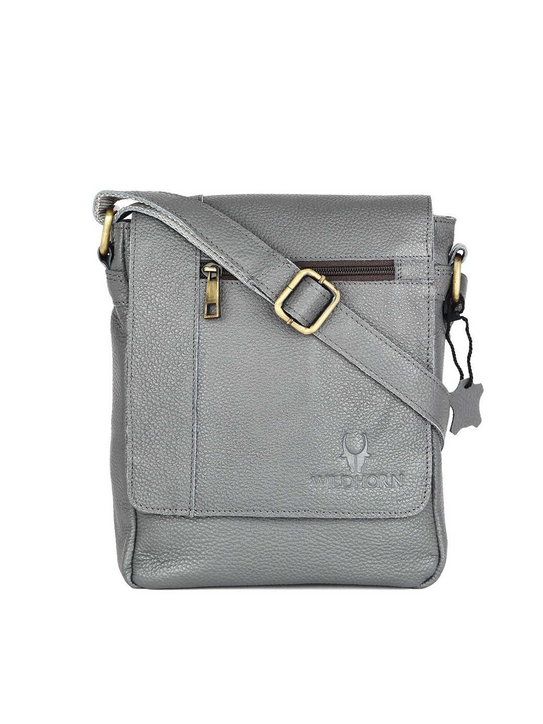 

WildHorn Men Grey Leather Messenger Bag