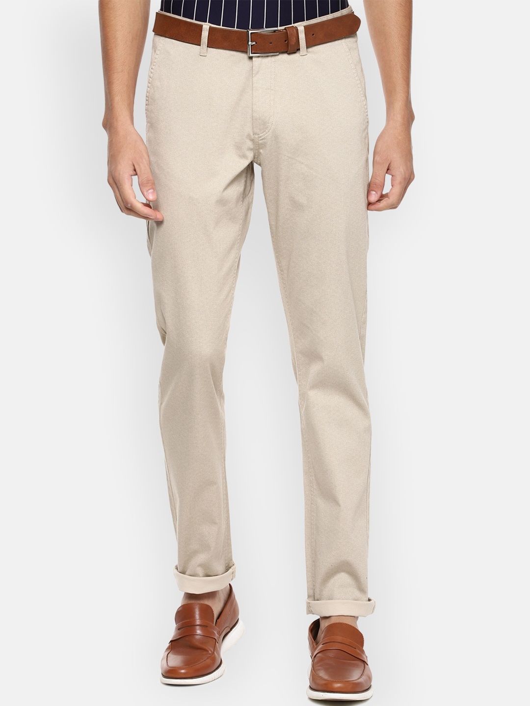 

Van Heusen Sport Men Beige Textured Slim Fit Chinos Trousers