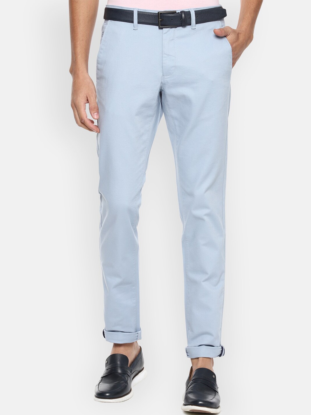 

Van Heusen Sport Men Blue Textured Slim Fit Chinos Trousers