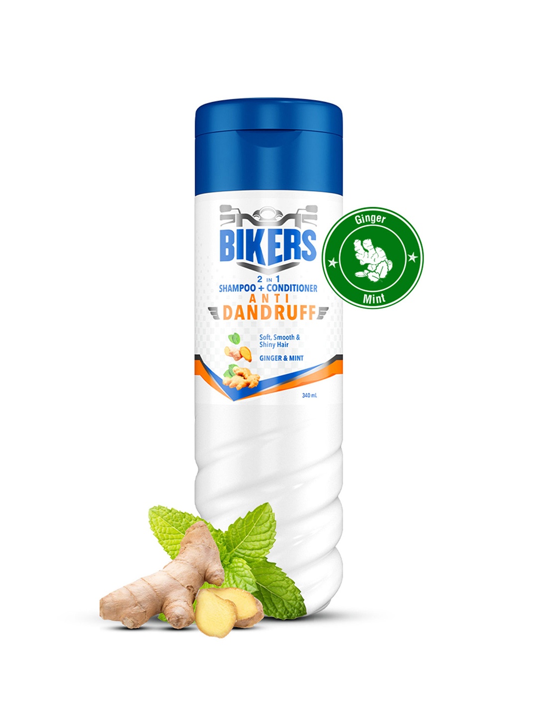 

BIKERS Anti-Dandruff Ginger & Mint 2-in-1 Shampoo + Conditioner 340 ml, White