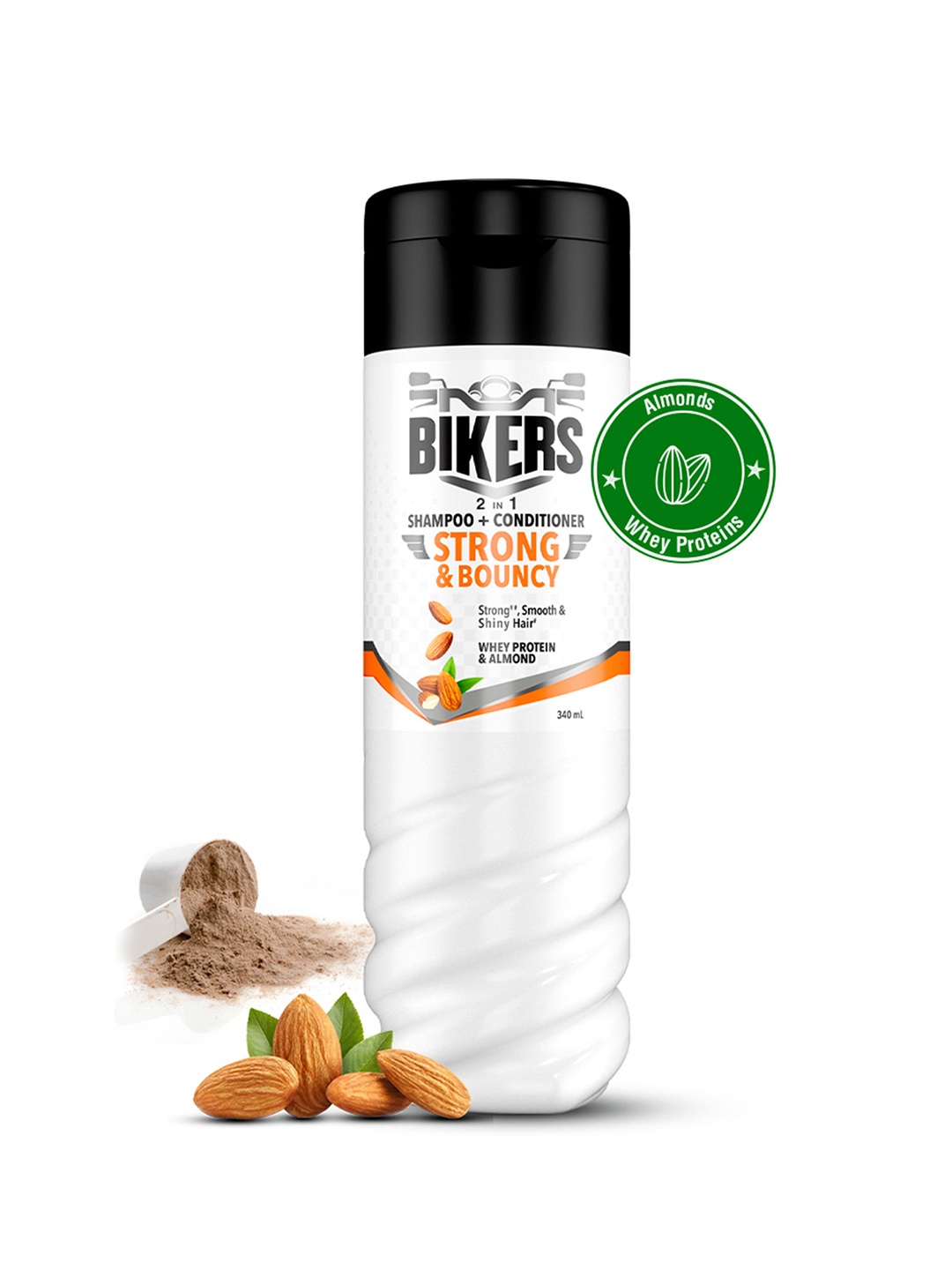 

BIKERS Men Strong & Bouncy 2-in-1 Shampoo + Conditioner with Whey Protein & Almond - 340ml, White