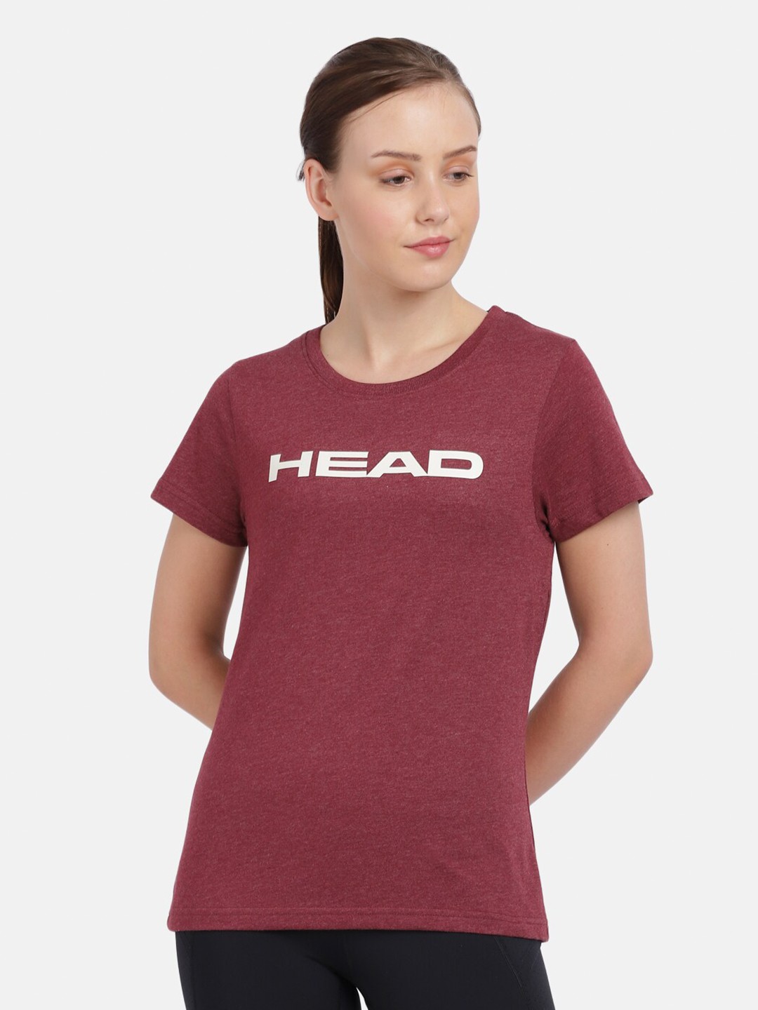 

Head Women Maroon Typography Printed Slim Fit Outdoor T-shirt