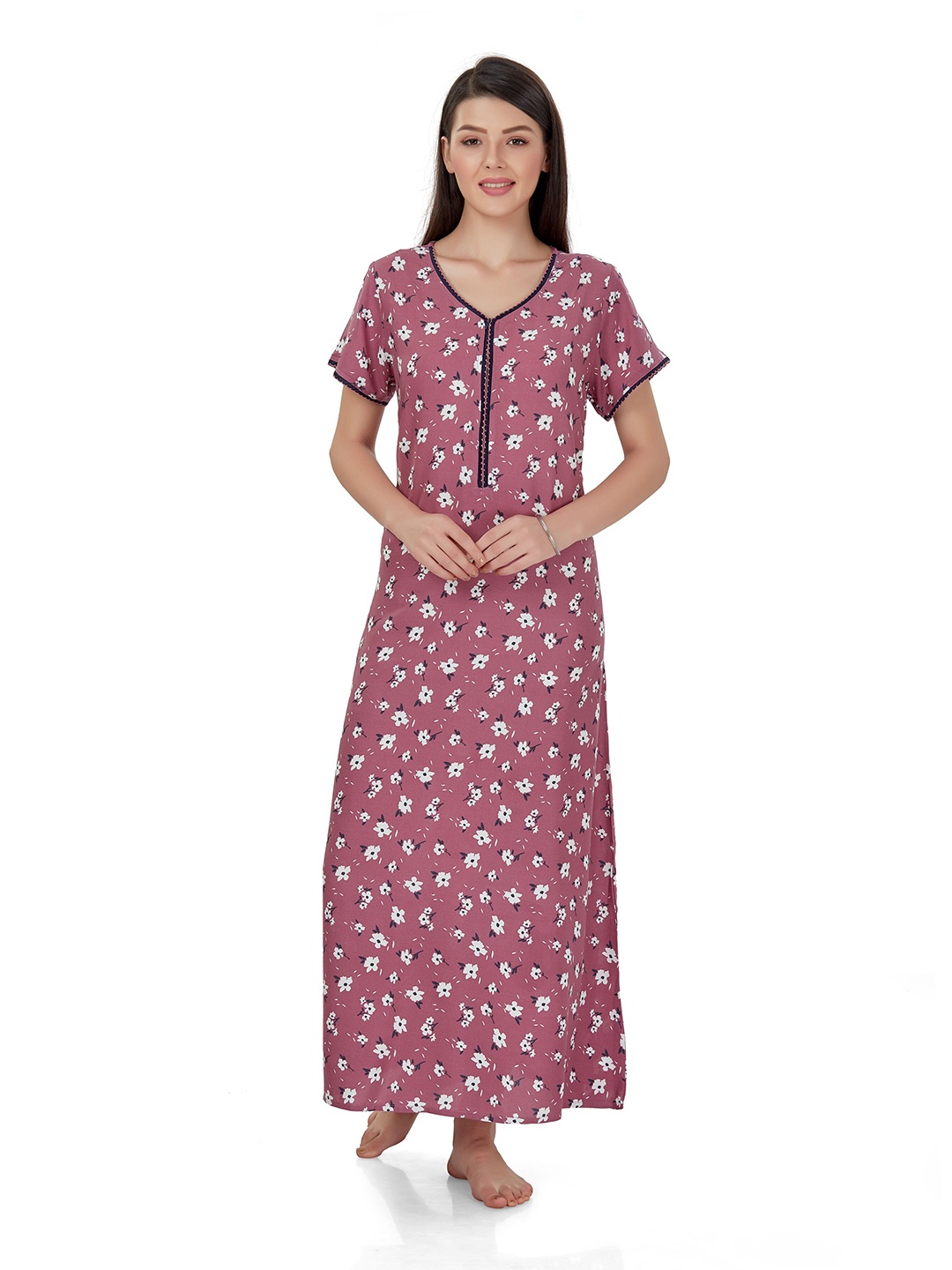 

evolove Maroon Checked Maxi Nightdress
