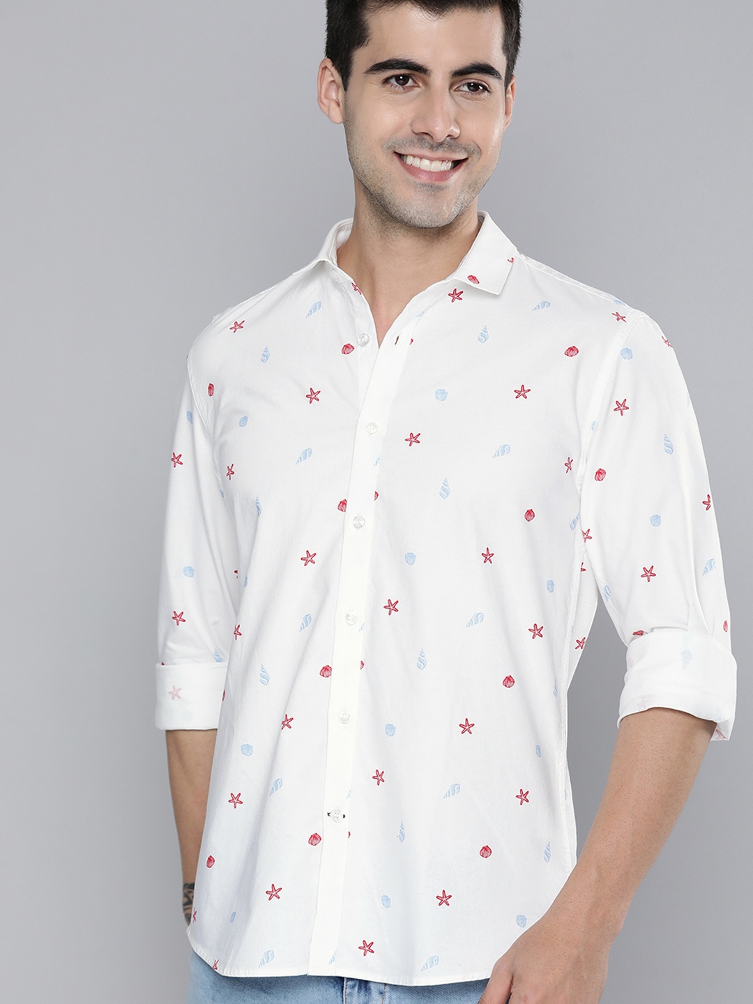 

Mast & Harbour Men White Nautical Printed Slim Fit Pure Cotton Casual Shirt