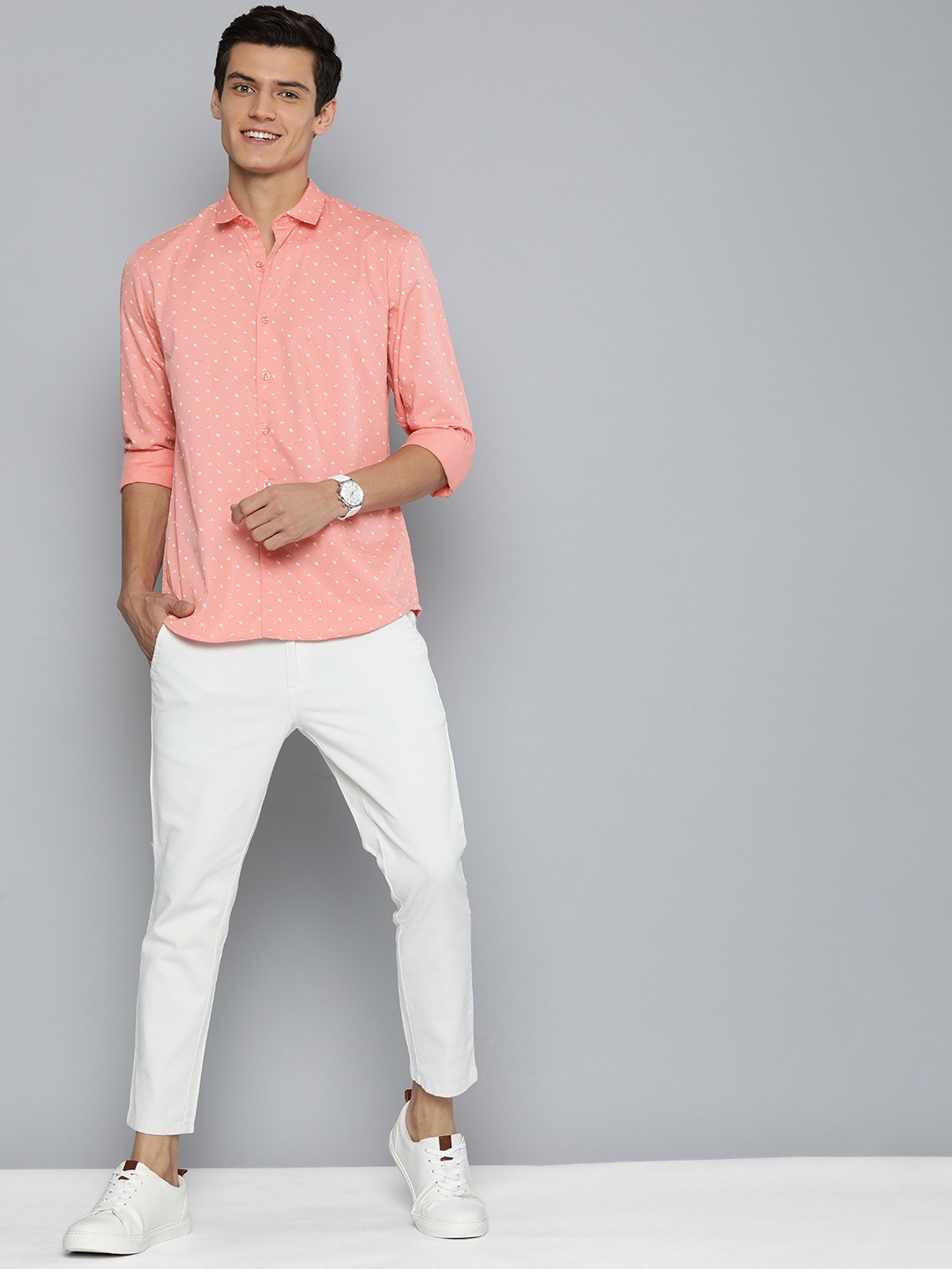 

Mast & Harbour Men Pink & White Printed Casual Pure Cotton Shirt
