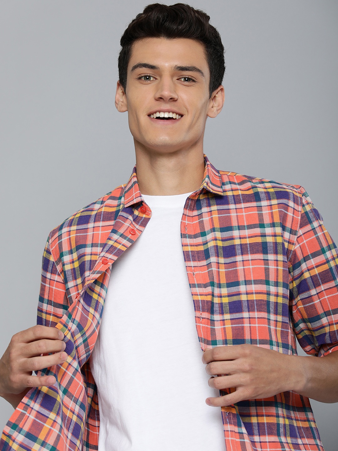 

Mast & Harbour Men Multicoloured Slim Fit Checked Casual Cotton Linen Shirt, Multi