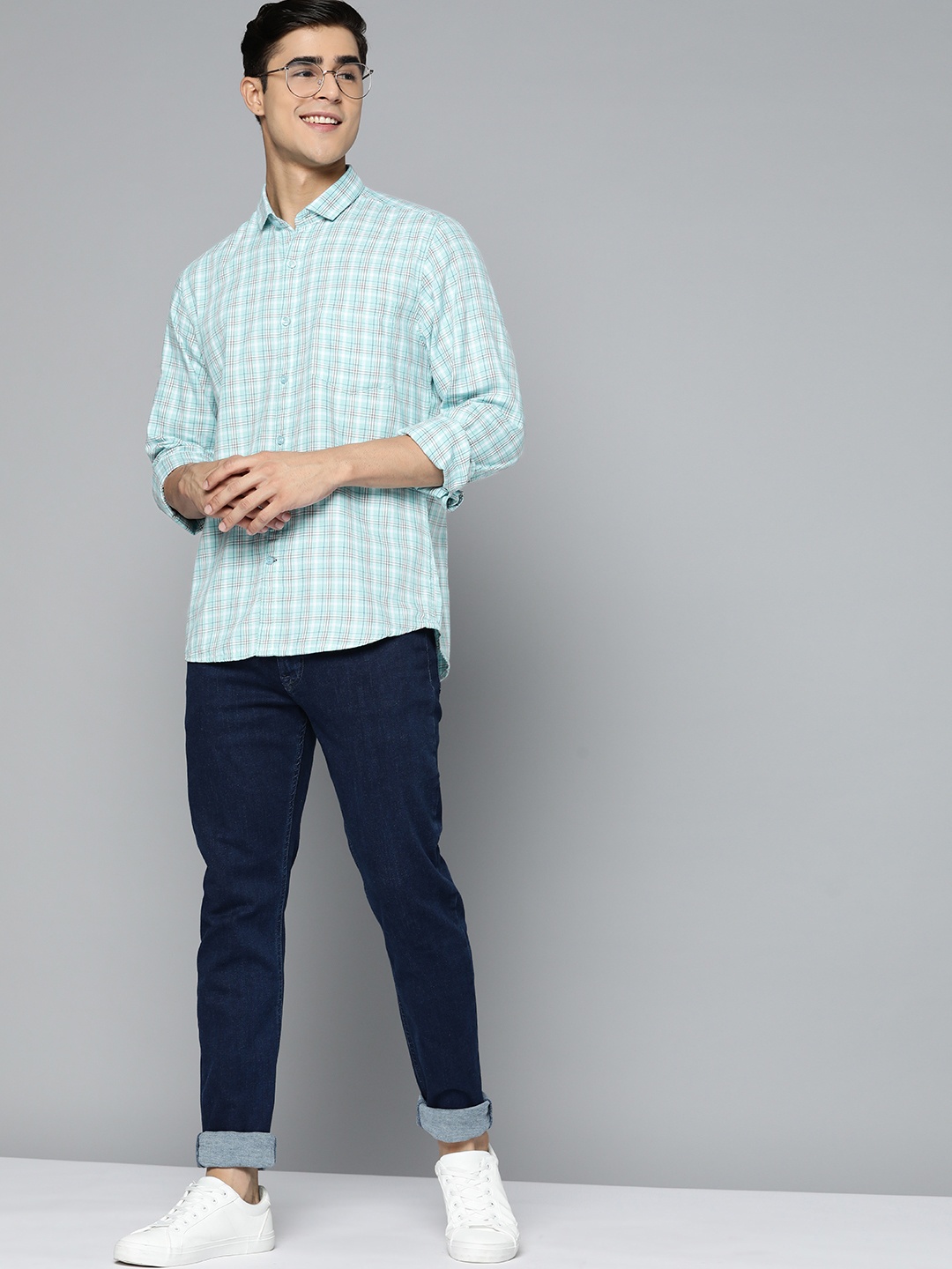 

Mast & Harbour Men Blue Pure Cotton Tartan Checks Casual Shirt