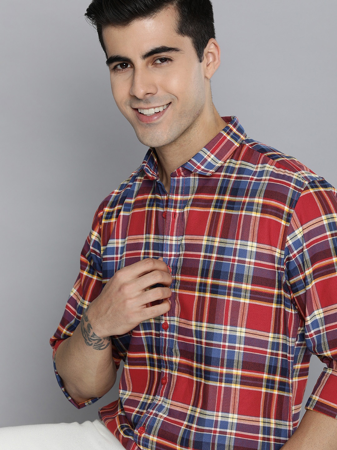 

Mast & Harbour Slim Fit Checked Pure Cotton Casual Shirt, Multi