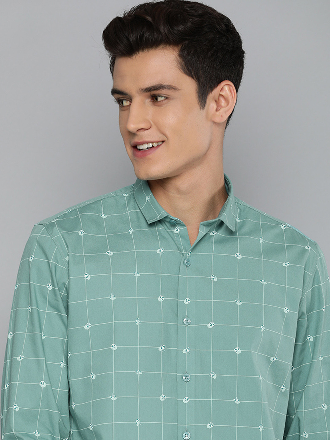 

Mast & Harbour Men Sea Green Grid Tattersall Checks Checked Casual Shirt