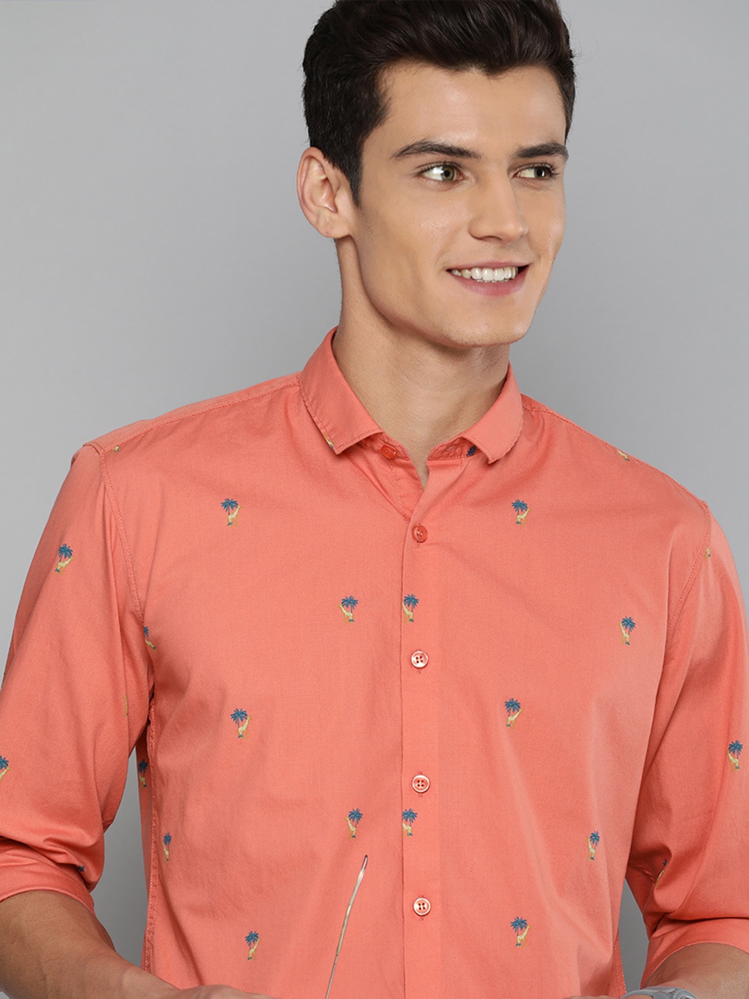 

Mast & Harbour Men Coral Orange Printed Casual Shirt